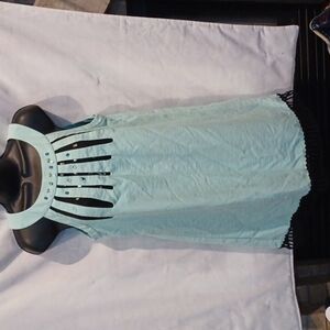 Bernini Designer Dress, mint color w/black lining & lace, embellished, Size 11